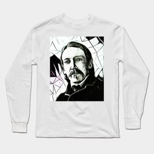 Robert Louis Stevenson Black and White Portrait | Robert Louis Stevenson Artwork 7 Long Sleeve T-Shirt